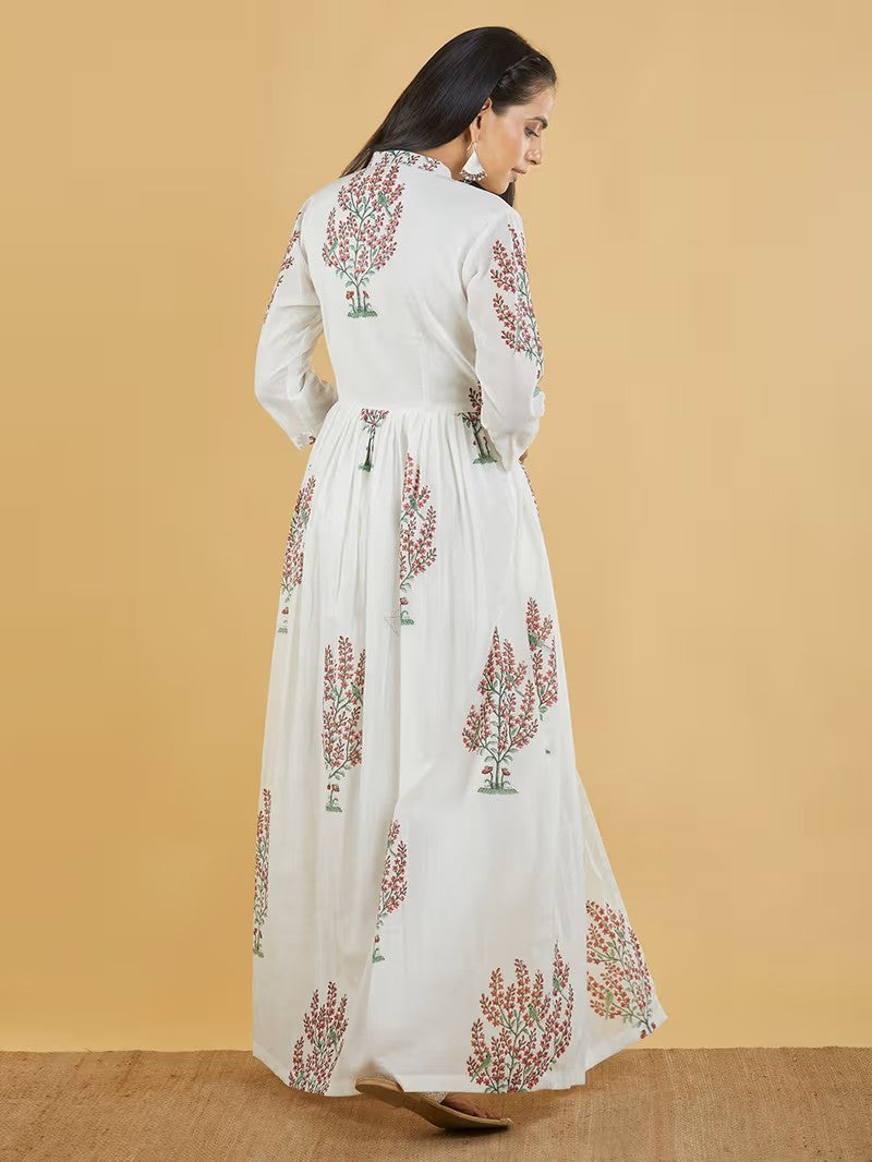 Off White Red Hand Block Printed Cotton Mulmul Kurta with Palazzo - Set of 2