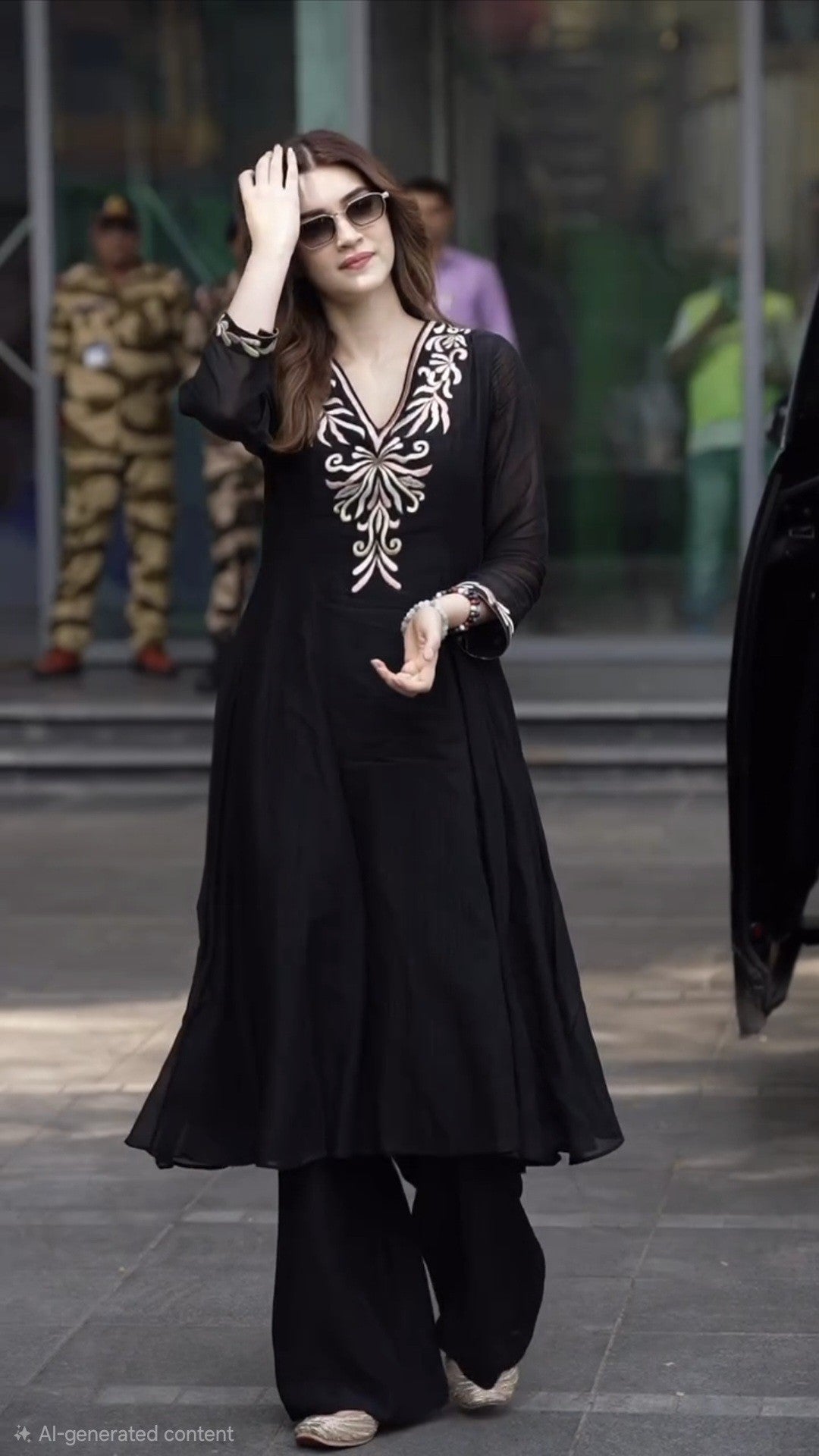 Embroidery Black Cotton A-Line Kurta Set