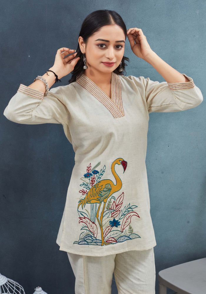 BEAUTIFUL DUCK EMBROIDERY WORK CO-ORD SET