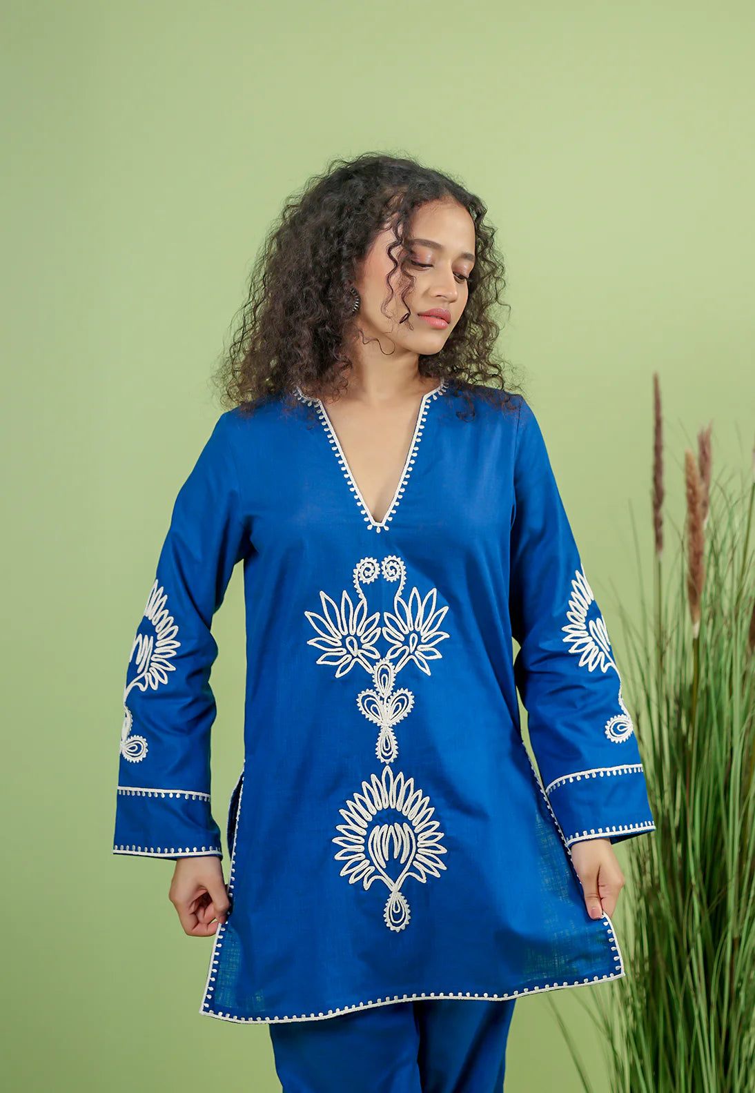 Alaya Blue Cotton Boxy Short Kurta Set
