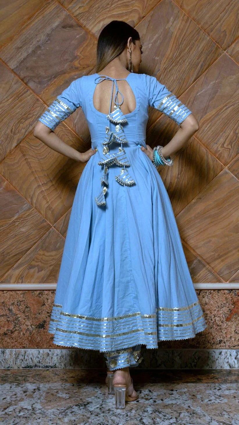 POWDER BLUE PURE COTTON ANARKALI SET