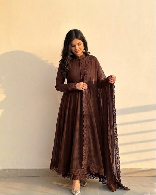 Dahlia Brown Anarkali Set