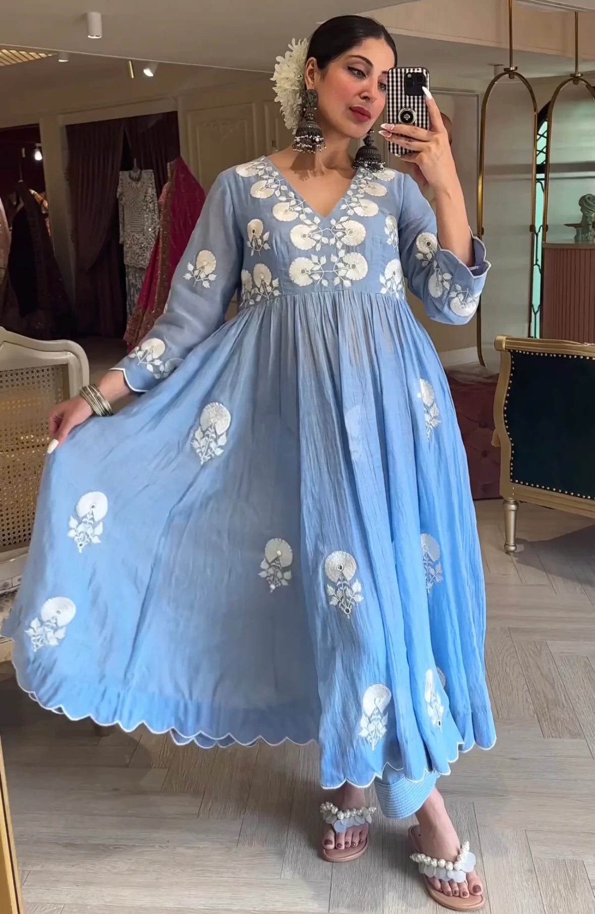 SKY BLUE BEAUTIFUL ANARKALI EMBROIDERY DRESS