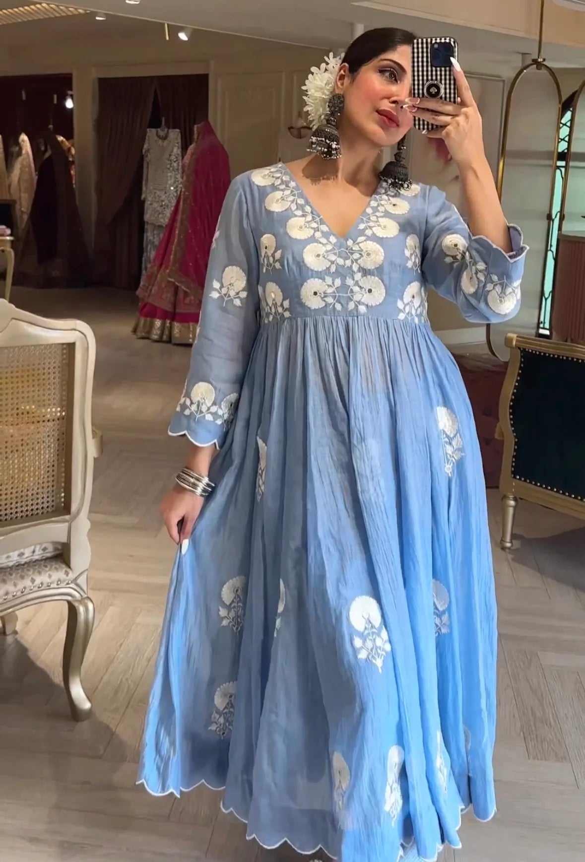 SKY BLUE BEAUTIFUL ANARKALI EMBROIDERY DRESS