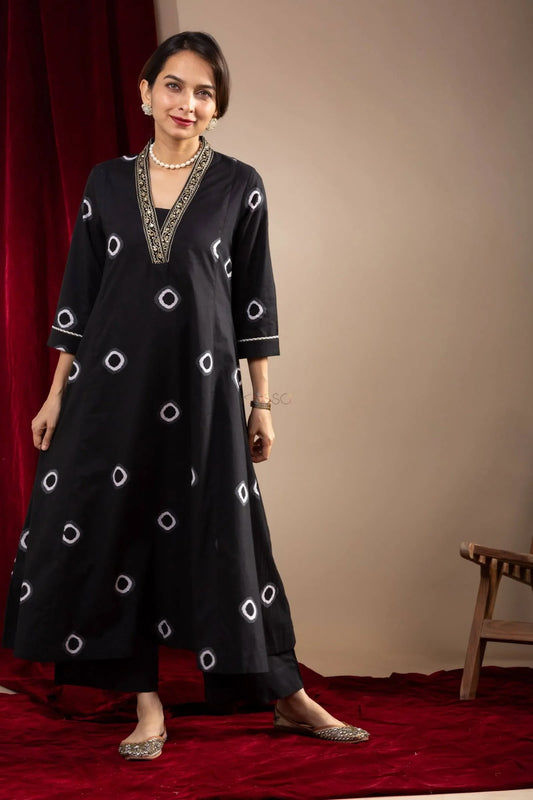 BONASRI COTTON A LINE BLACK KURTI SET