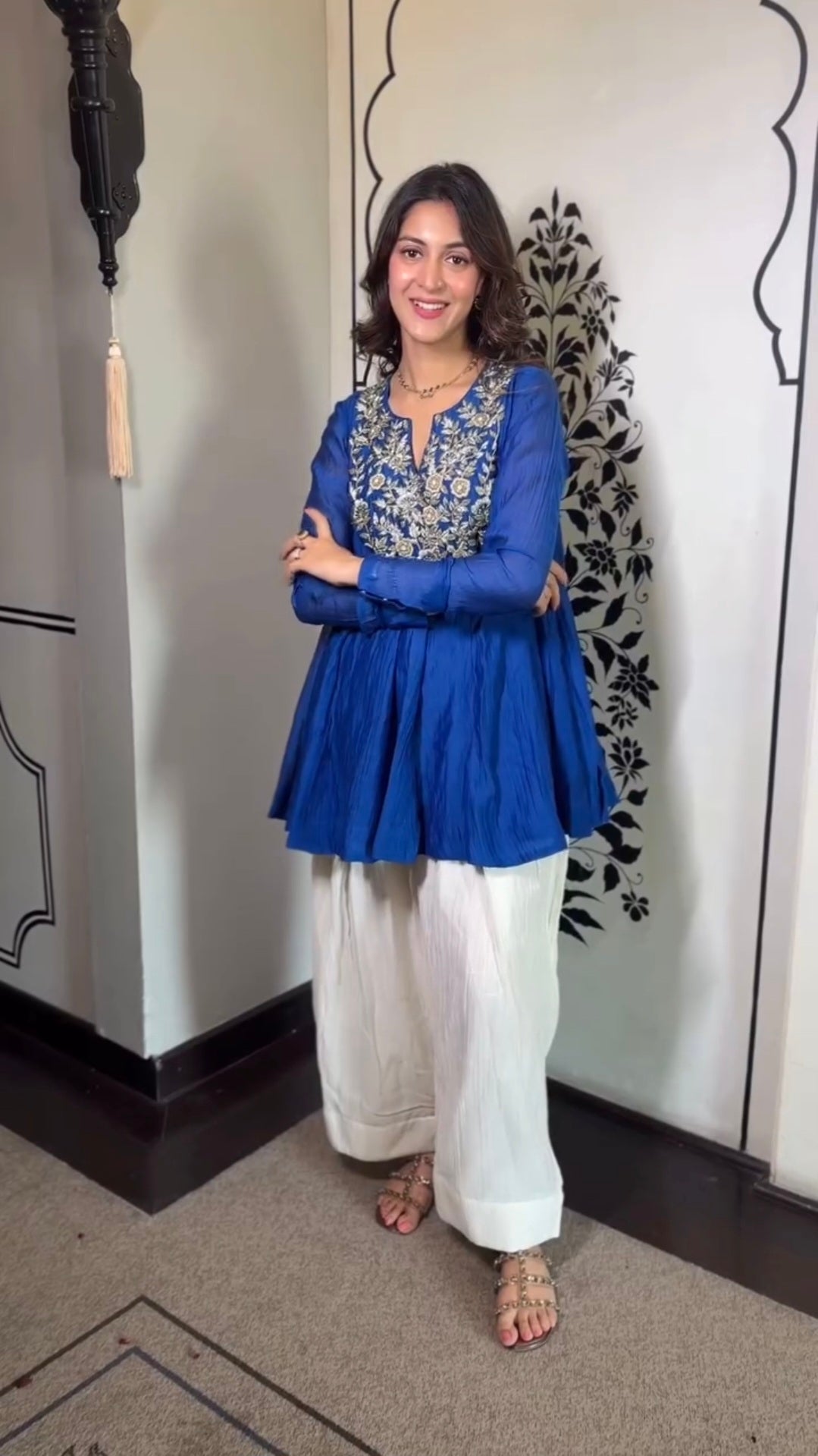 Royal Blue Mul Cotton Anarkali with Farshi Salwar