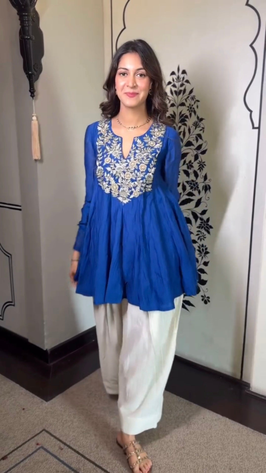 Royal Blue Mul Cotton Anarkali with Farshi Salwar