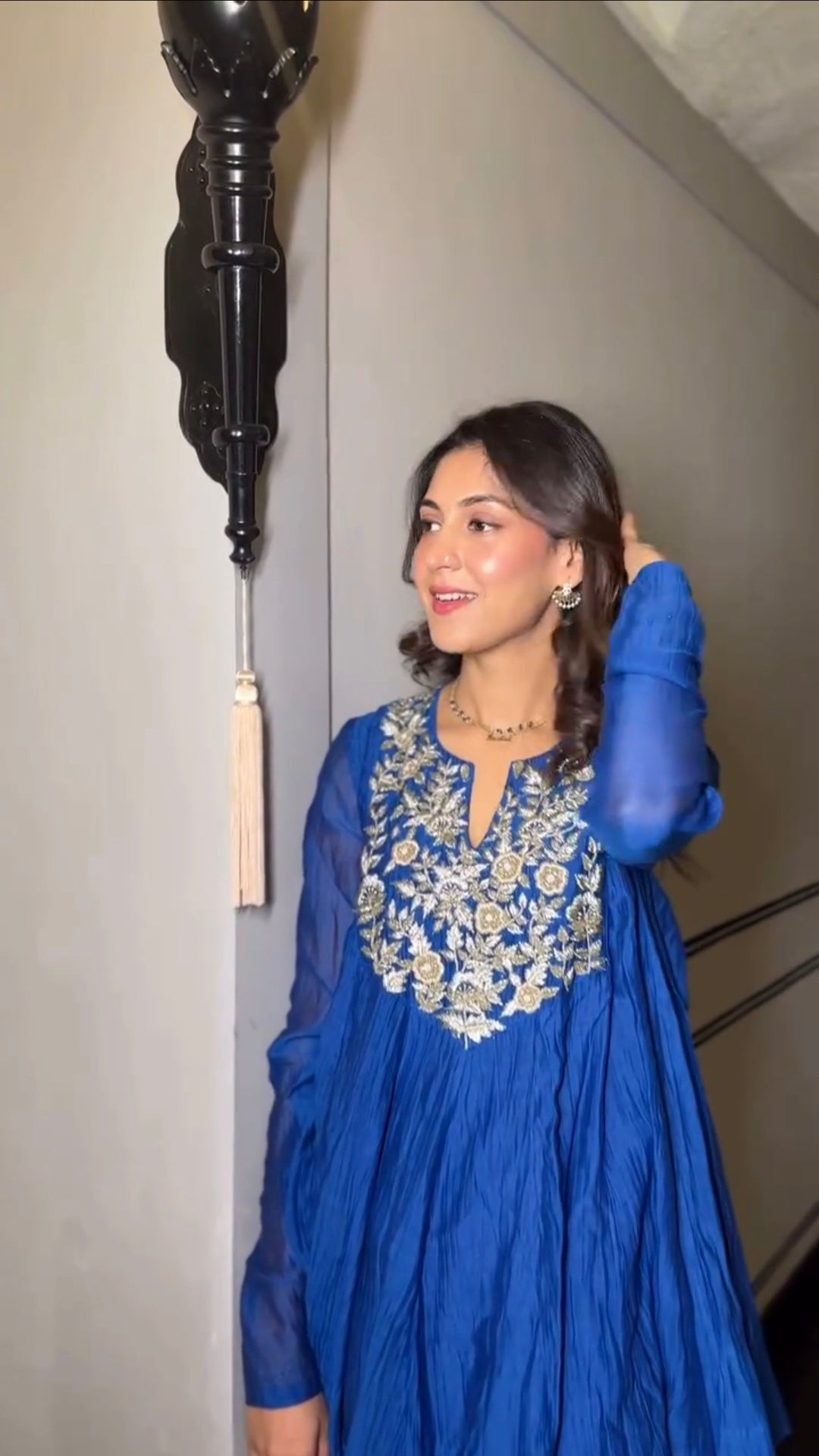 Royal Blue Mul Cotton Anarkali with Farshi Salwar