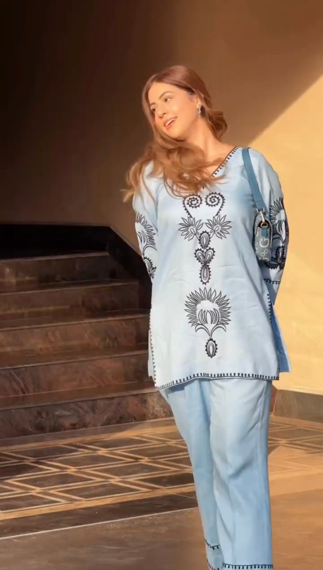 Alaya Sky Blue Cotton Boxy Short Kurta Set