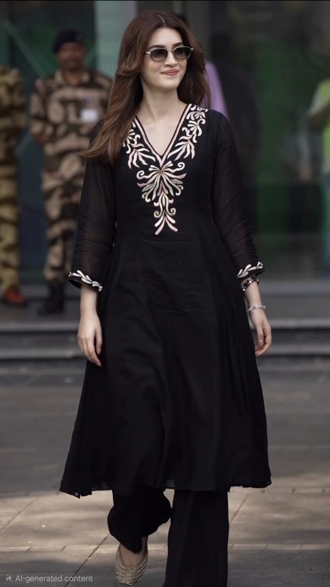 Embroidery Black Cotton A-Line Kurta Set