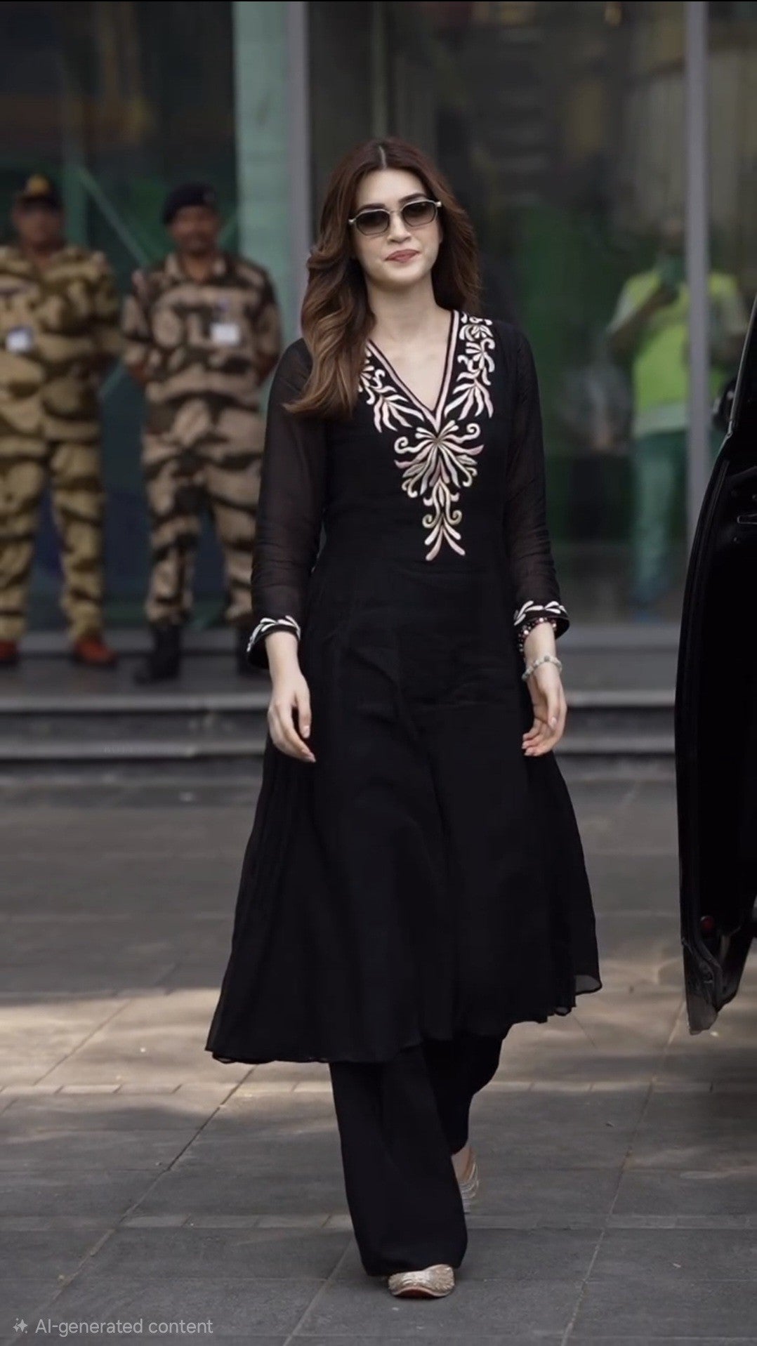 Embroidery Black Cotton A-Line Kurta Set