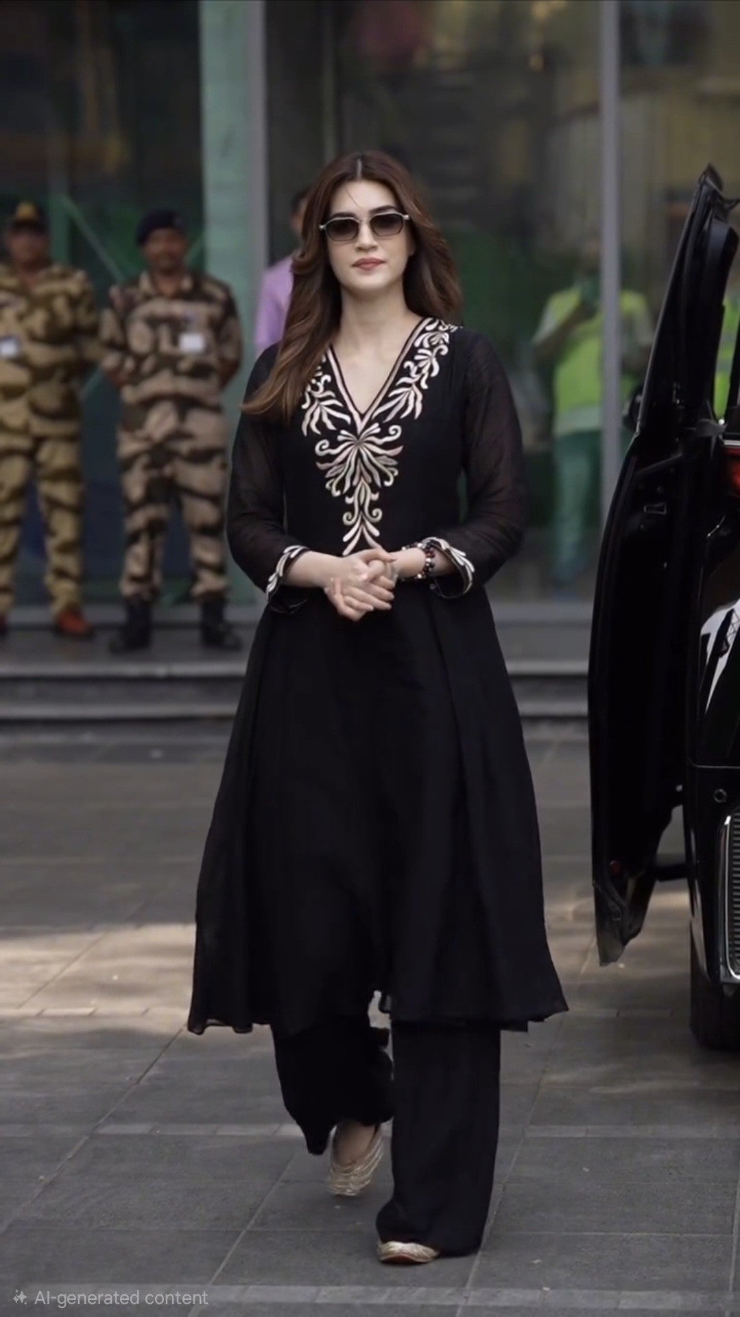 Embroidery Black Cotton A-Line Kurta Set