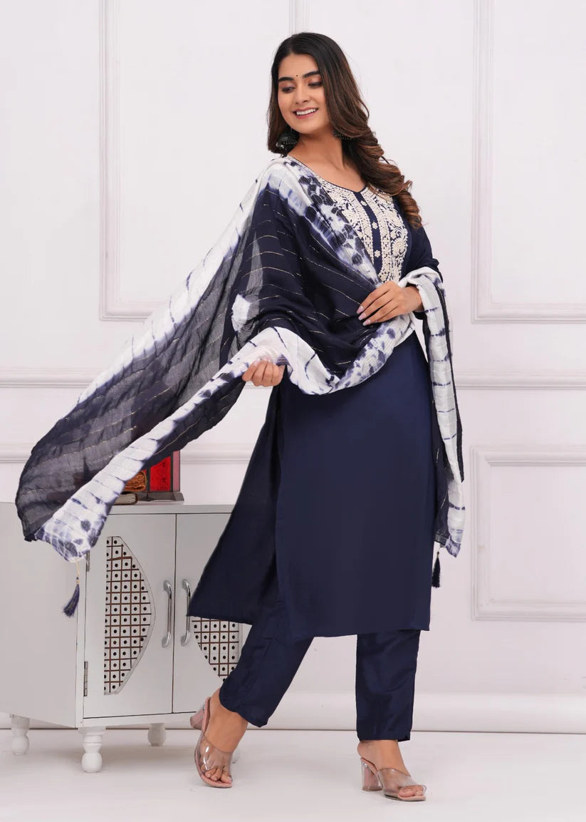 BEAUTIFUL CHINON SILK FABRIC KURTI PANT AND DUPATTA