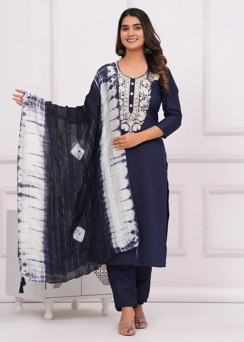 BEAUTIFUL CHINON SILK FABRIC KURTI PANT AND DUPATTA