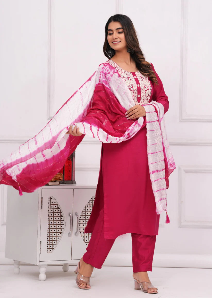 BEAUTIFUL CHINON SILK FABRIC KURTI PANT AND DUPATTA