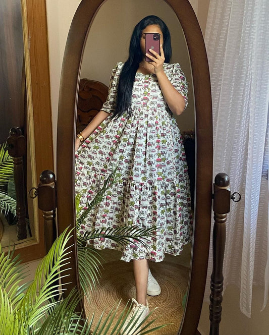 PREMIUM COTTON HAND BLOCK PRINTED FIR FLAIR DRESSES