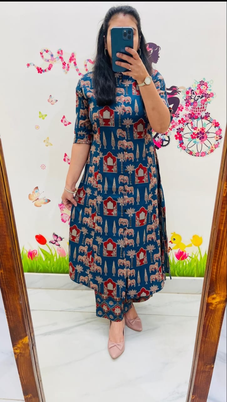 A-LINE KURTI PATTERN HAND BLOCK PRINT CO-ORD SET