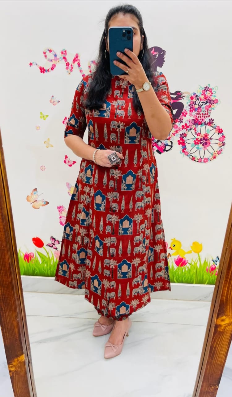 A-LINE KURTI PATTERN HAND BLOCK PRINT CO-ORD SET