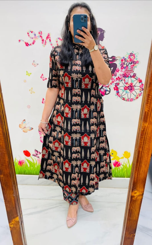 A-LINE KURTI PATTERN HAND BLOCK PRINT CO-ORD SET