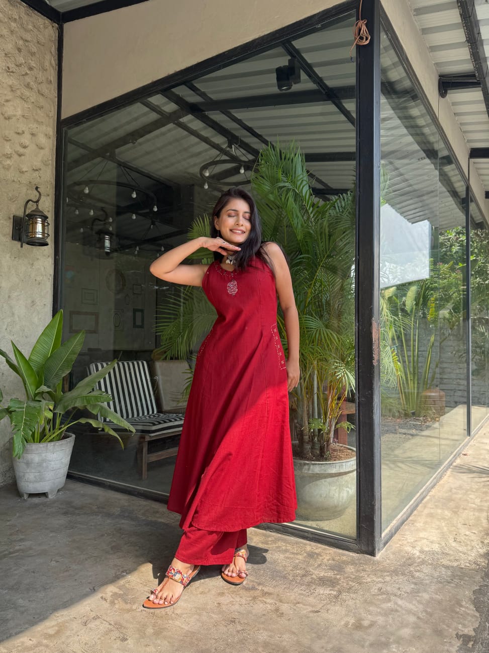 Beautiful Cotton flex Red Co-ord Set