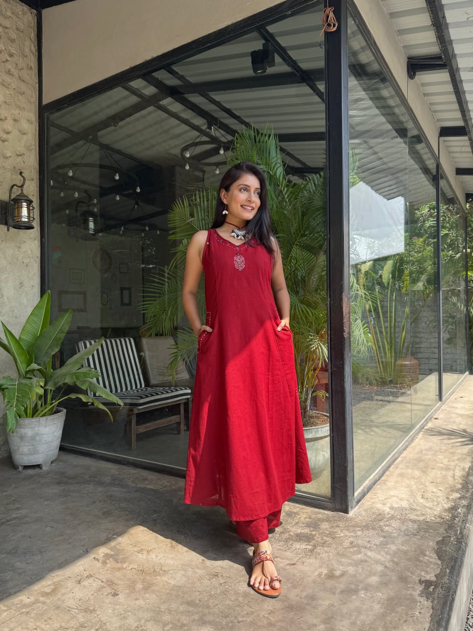 Beautiful Cotton flex Red Co-ord Set