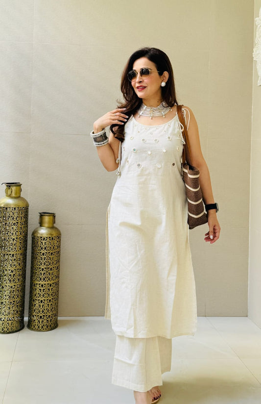 BEAUTIFUL AARI MIRROR WORK KURTI WITH PANT