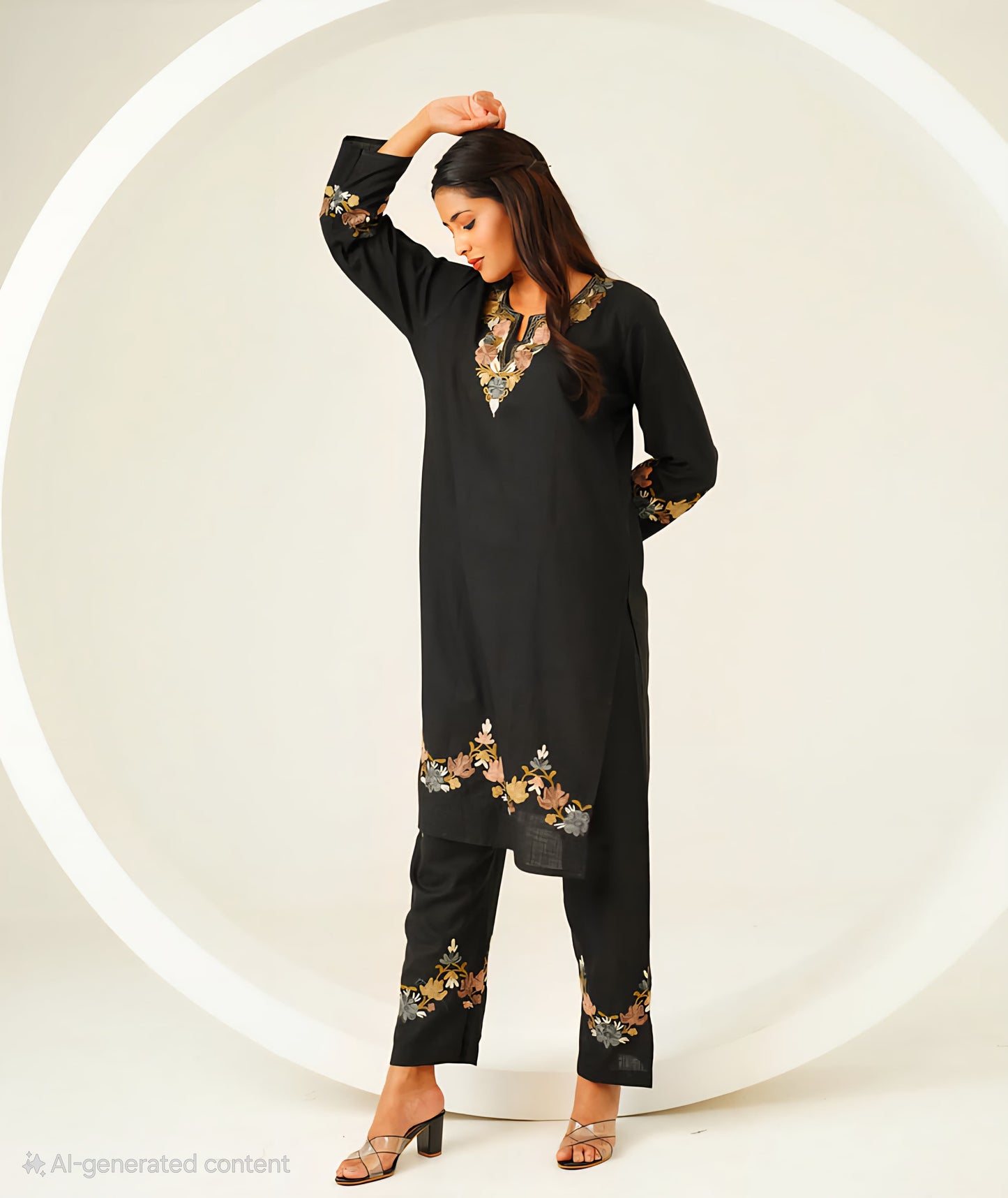Aari Embroidered Kashmiri Black Co Ord Set