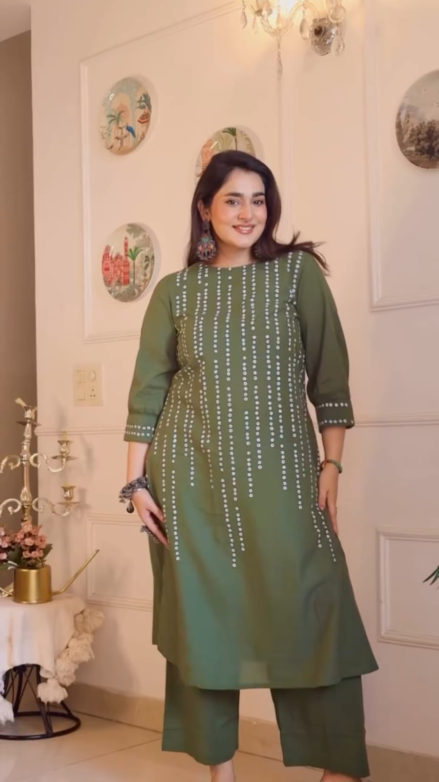Cotton Bandhani A-Line Kurta Set
