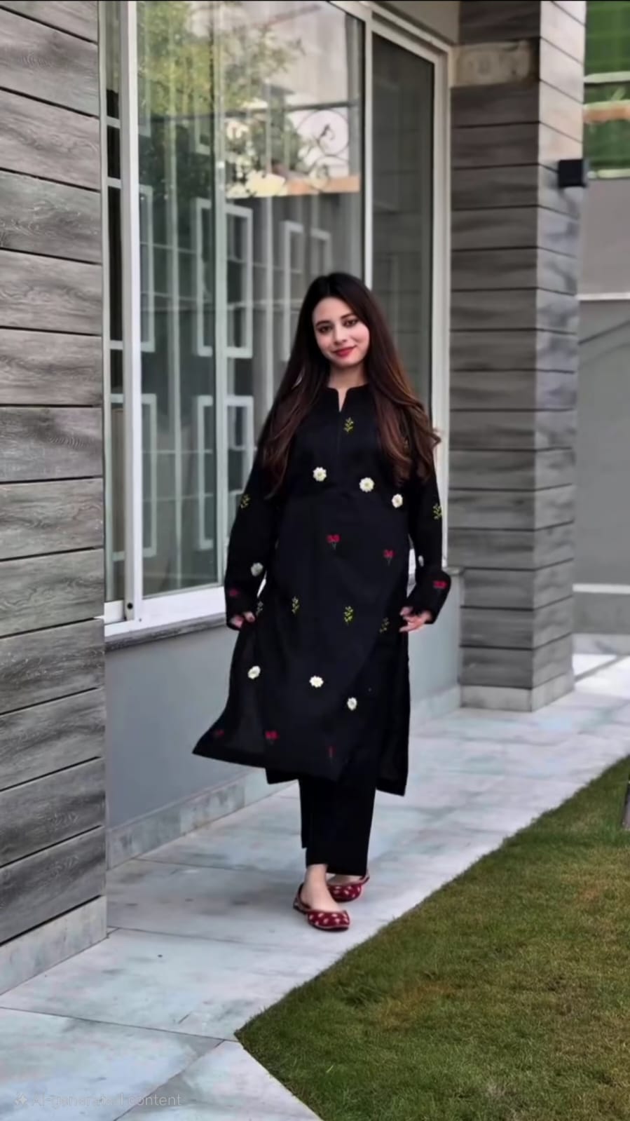 MIDNIGHT BLACK FLORAL EMBROIDERY WORK KURTA WITH PANT