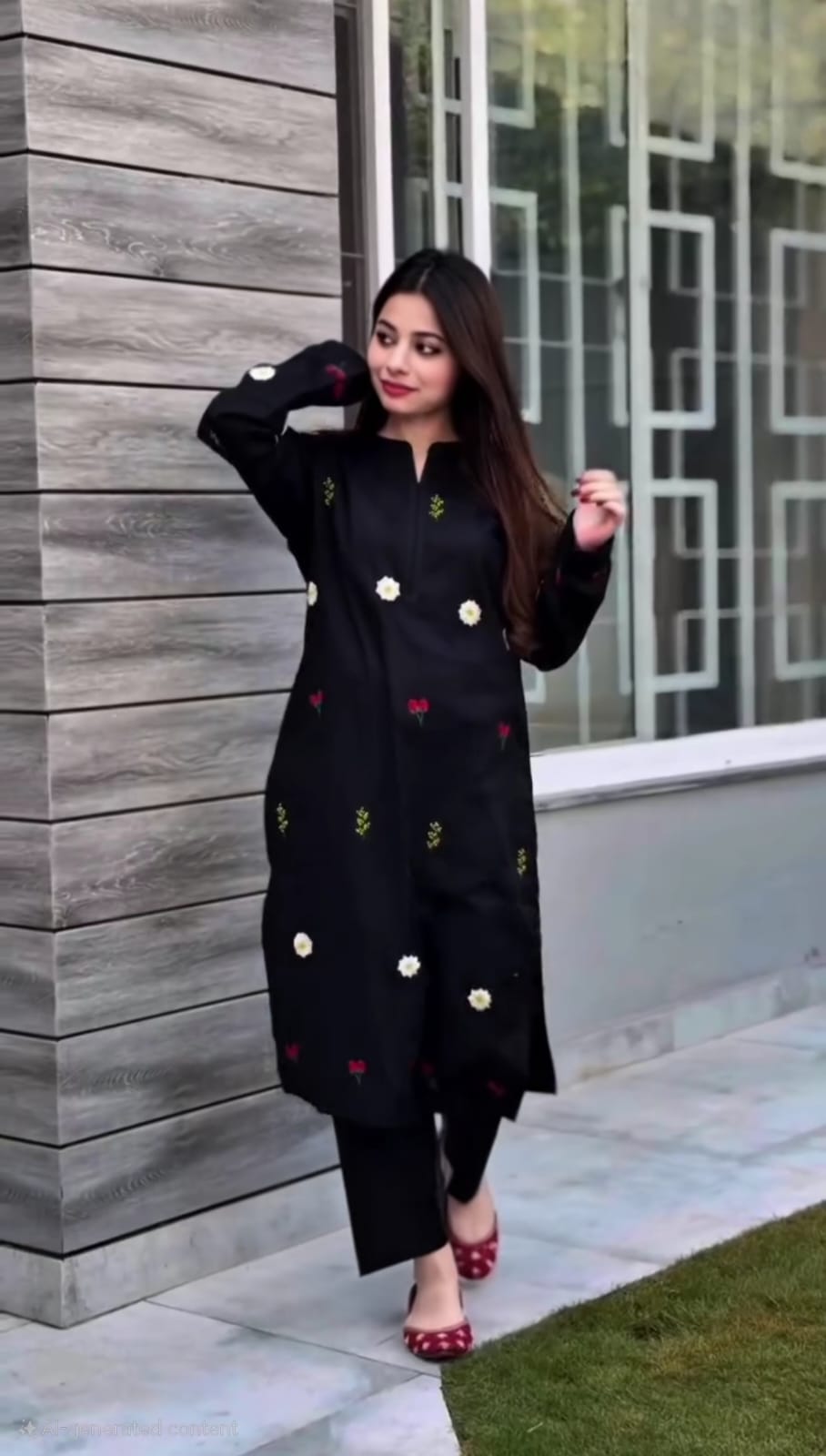 MIDNIGHT BLACK FLORAL EMBROIDERY WORK KURTA WITH PANT