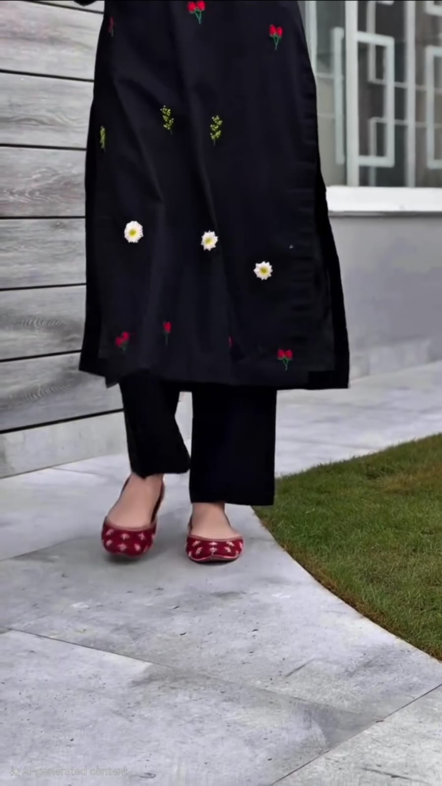 MIDNIGHT BLACK FLORAL EMBROIDERY WORK KURTA WITH PANT