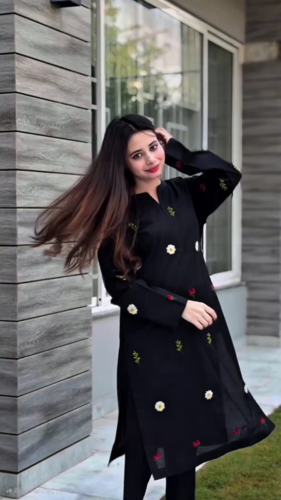 MIDNIGHT BLACK FLORAL EMBROIDERY WORK KURTA WITH PANT