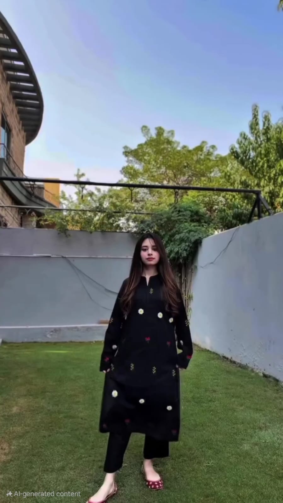 MIDNIGHT BLACK FLORAL EMBROIDERY WORK KURTA WITH PANT