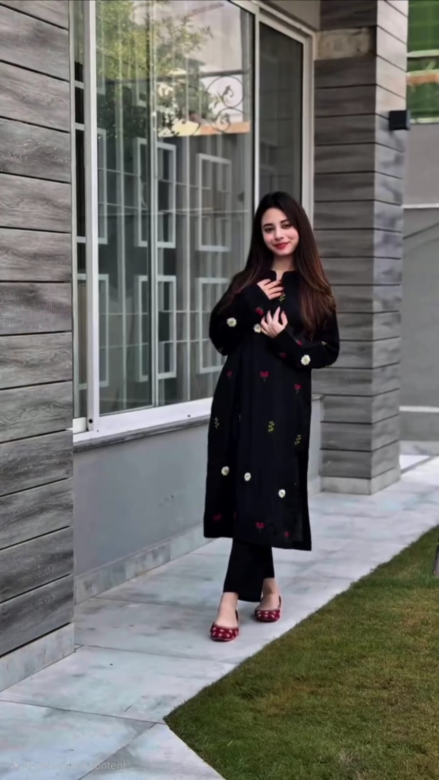 MIDNIGHT BLACK FLORAL EMBROIDERY WORK KURTA WITH PANT