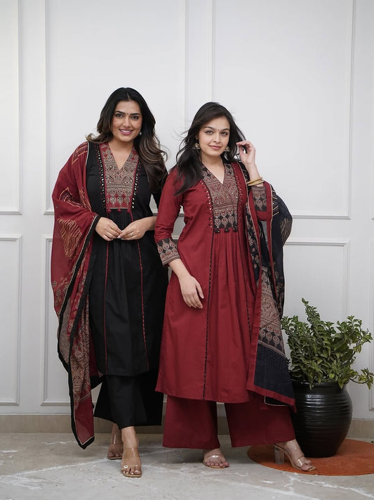 Beautiful A-Line Mirror Work Kurti Set