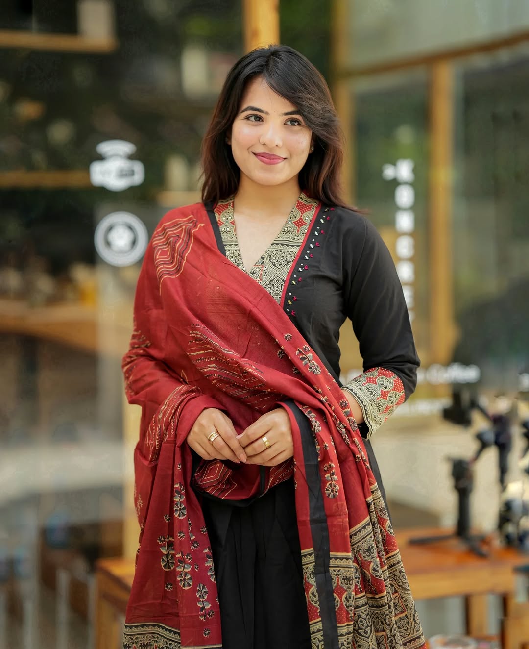 Beautiful A-Line Mirror Work Kurti Set